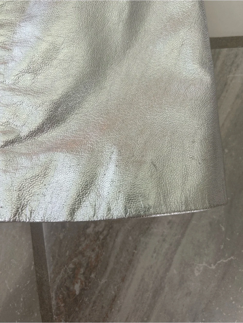 Vintage 90s Metallic Silver Genuine Leather Mini Skirt Size 10